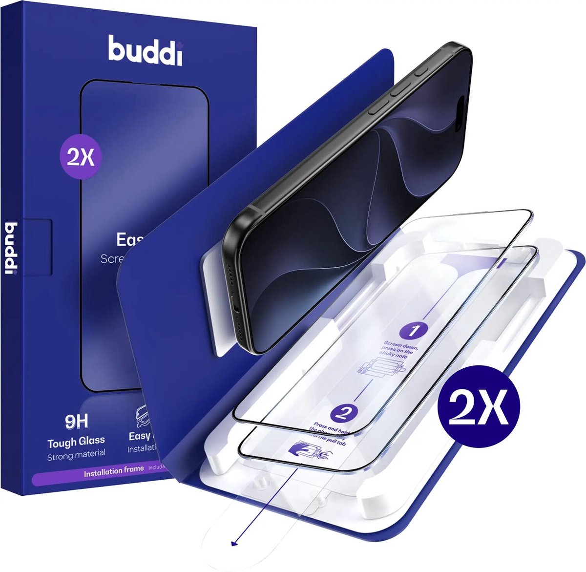 2-Pack Screenprotector Geschikt voor Apple iPhone 18 Pro Max - Buddi Easy Fit Tempered Glass met Installatietray - 9H+ Gehard Glas - Case Friendly Glasplaatje - Eenvoudige montage