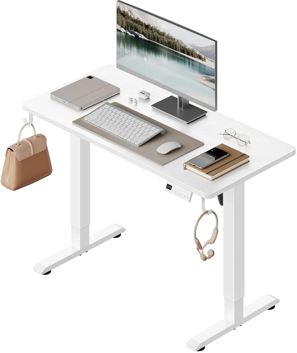 Klarven® Elektrisch Verstelbaar Bureau 100x48cm Wit - Zit-Sta Tafel met 3 Geheugenposities en Veiligheidssysteem