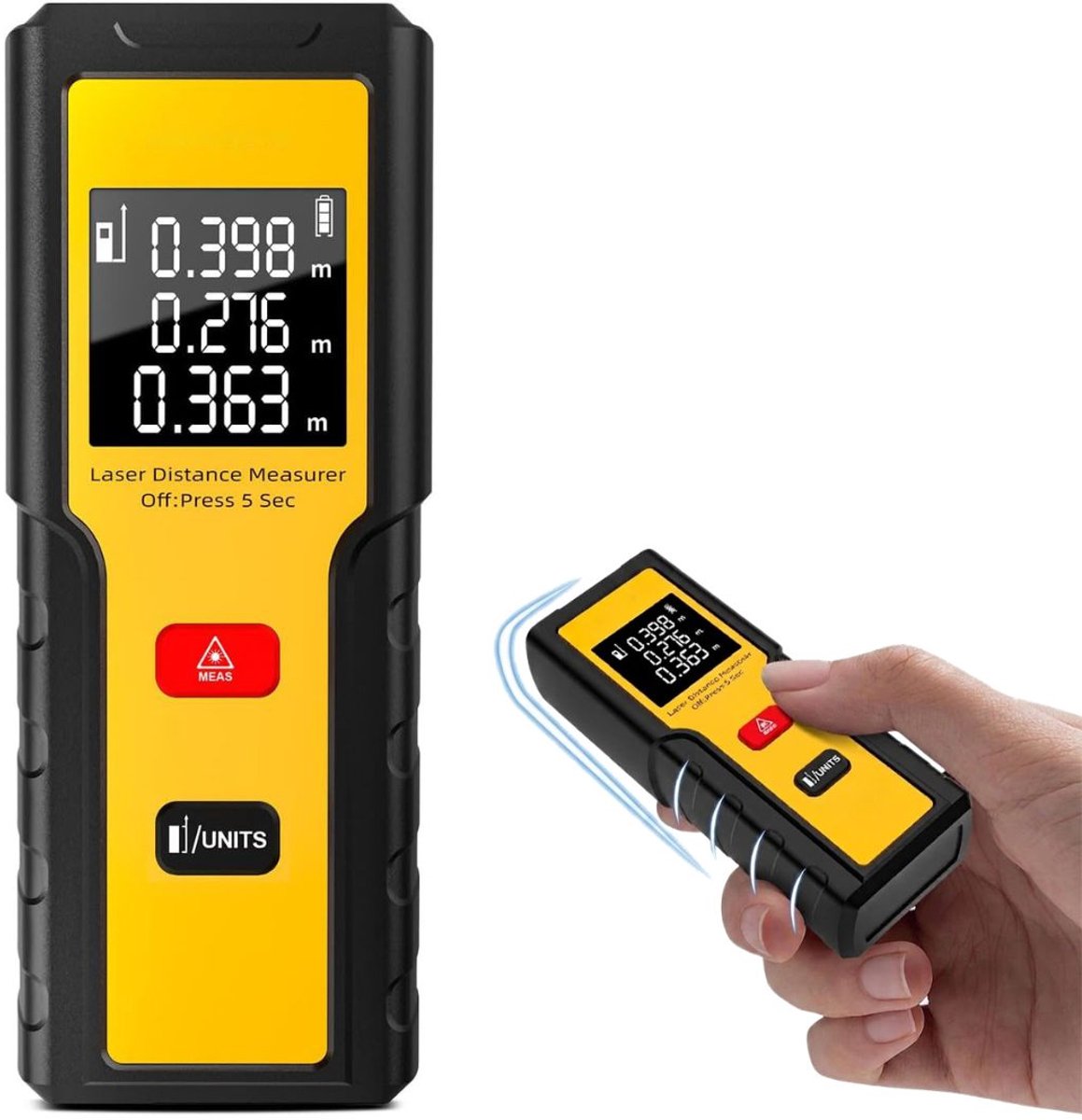 Zavio® Lasermeter - Lasermeter Afstandsmeter - Kruislijnmeter -Zwart met geel