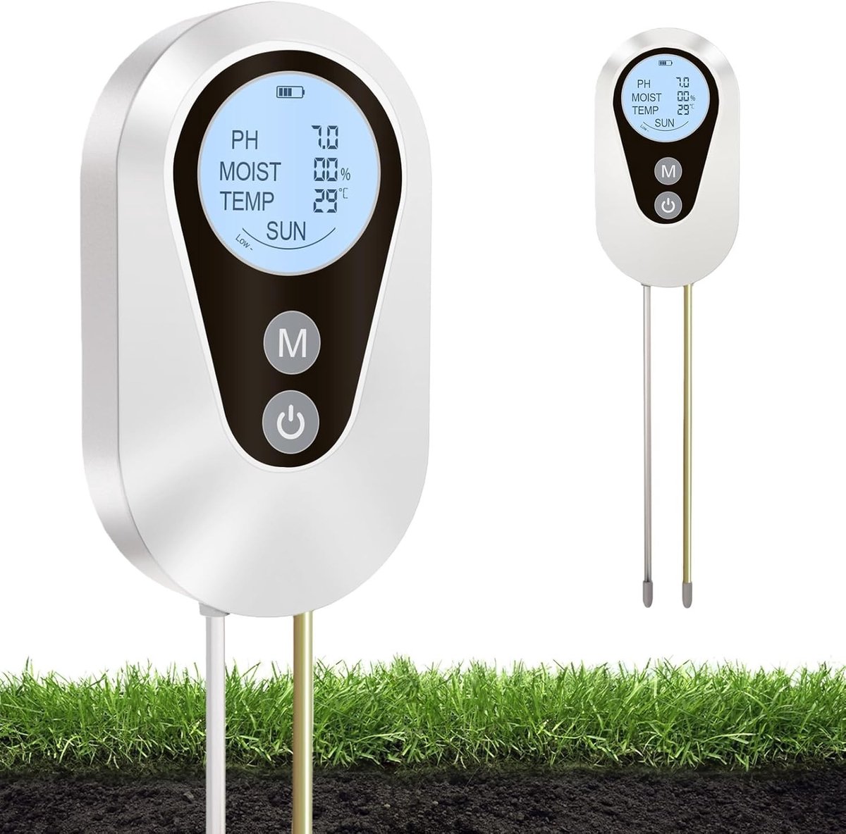 pH-meetinstrument voor Planten - Wit - 4-in-1 Digitale Bodemmeter voor pH/Temperatuur/Moisture/Licht - Voor Tuin en Gazon