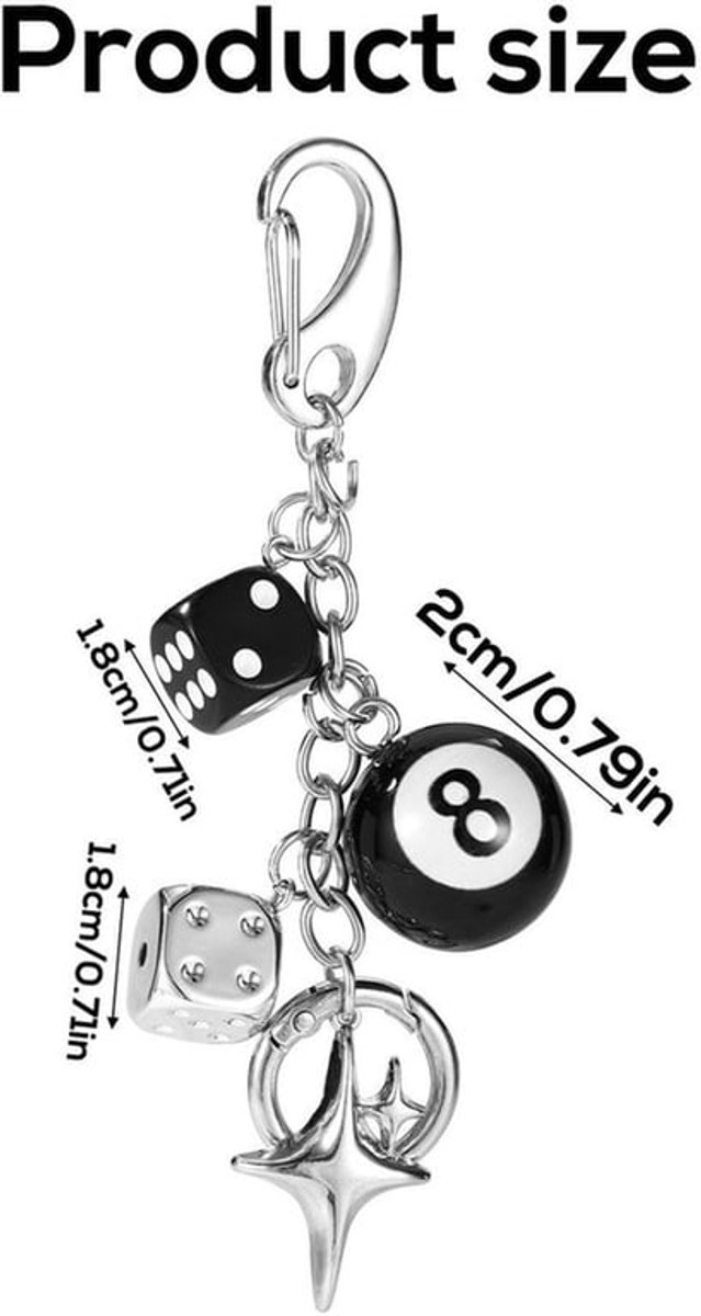 Sleutelhanger Zwart - Sleutelhanger met 8-Ball Dobbelstenen - Tashanger - Decoratieve Sleutelhanger - Sleutelhanger voor Mannen/Vrouwen - Stijlvol Design