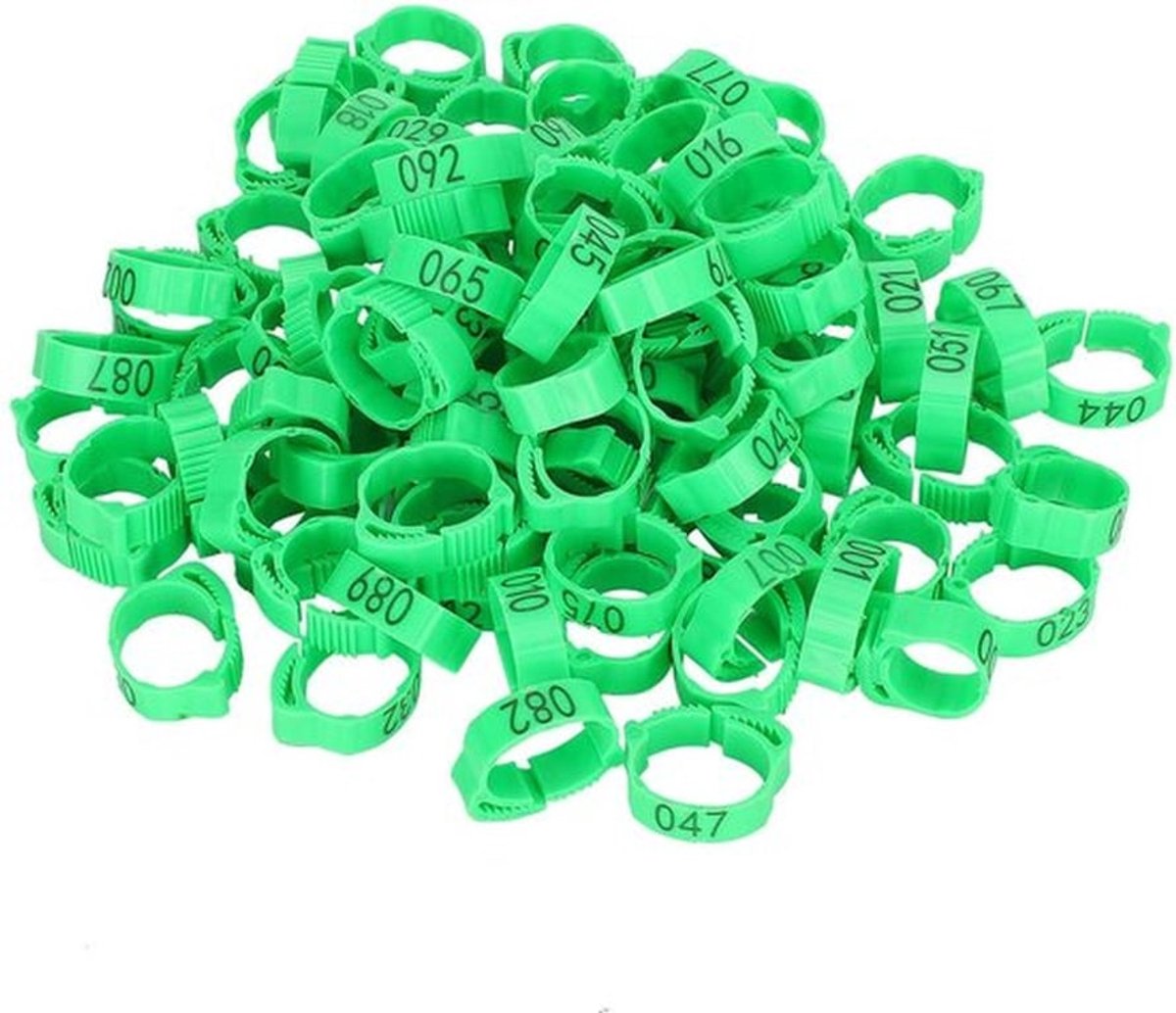 - Kippenpootbanden - Identificatie - Flexibel en veilig - Groen - Nummering - Ideaal voor kippen en eenden - Geschikt voor 0.5-7.5 kg