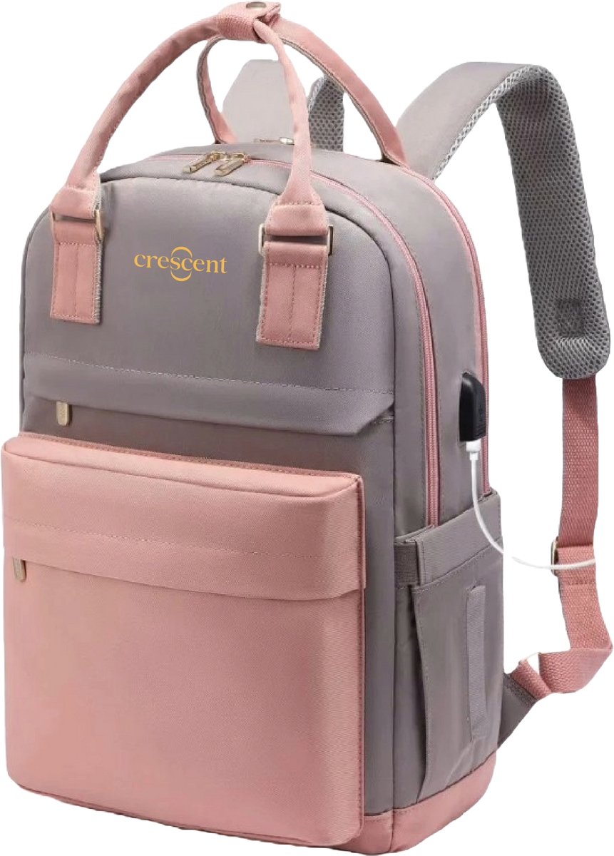 Crescent-Ourthe Stijlvolle Roze Lichtgewicht Rugzak voor Vrouwen met 2 compartimenten - Ritssluiting, Draagbare Laptop Rugzak , Waterbestendig, Veelzijdig voor Reizen, Werk, School en Casual Dagelijks Gebruik