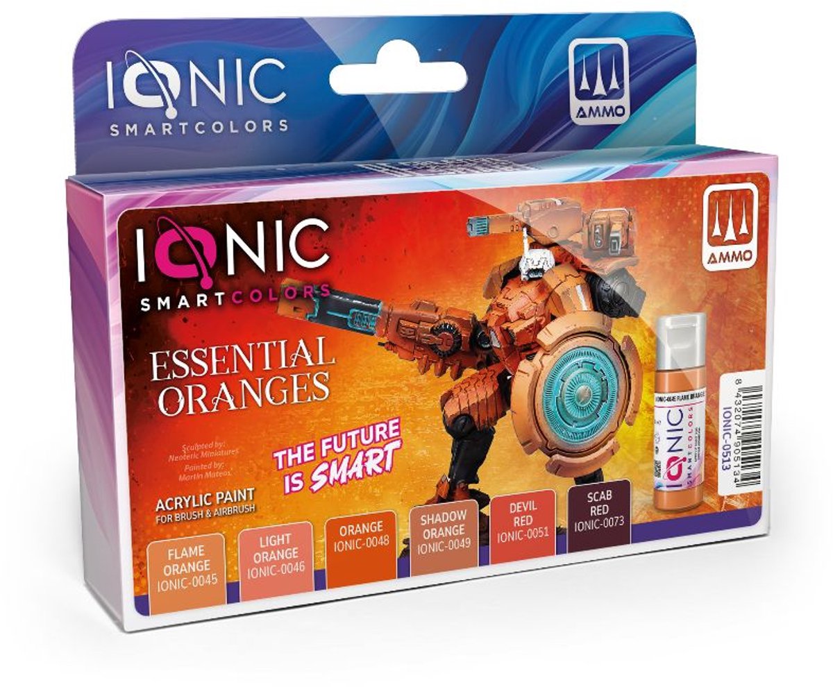 AMMO by Mig Jimenez Hobbyverf Acrylverf - MIG IO0513 Ionic Smart Colors - Essentiële Oranje Kleurenset - Acryl Set 6x20ml Verf set - 6x 20 ml