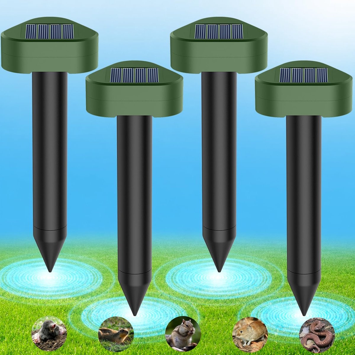 Solidchoice - Ultrasone Mollenverjager Set van 4 op Zonne-energie