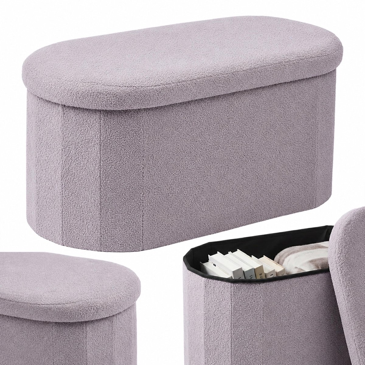 Solidchoice - Opbergbank met Teddy Stof en Kussens in Lichtgrijs