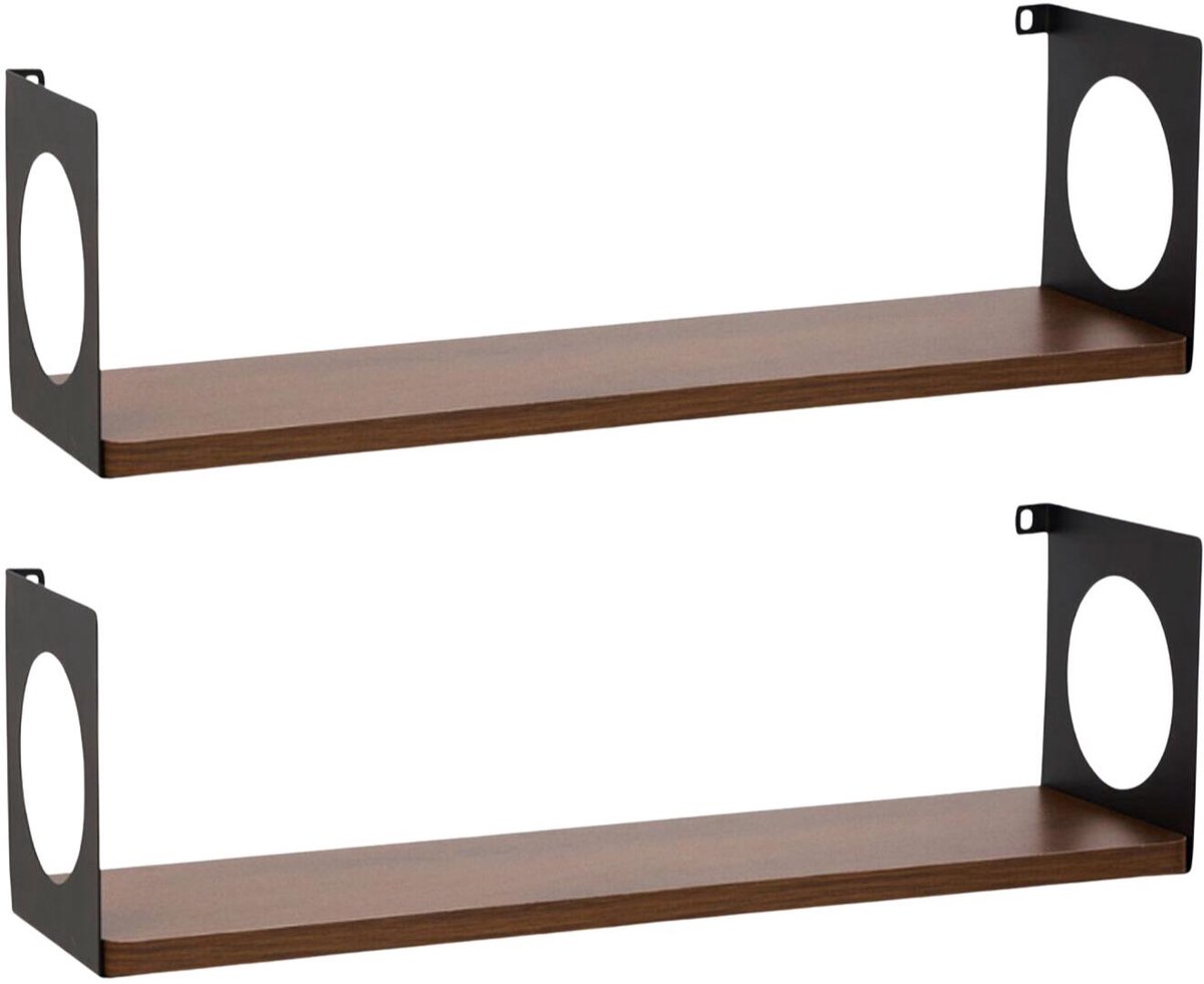 Ostaria Wandplank Romeo - 2x - hout/zwart - MDF/ijzer - 50 cm - boekenplank - hangplank