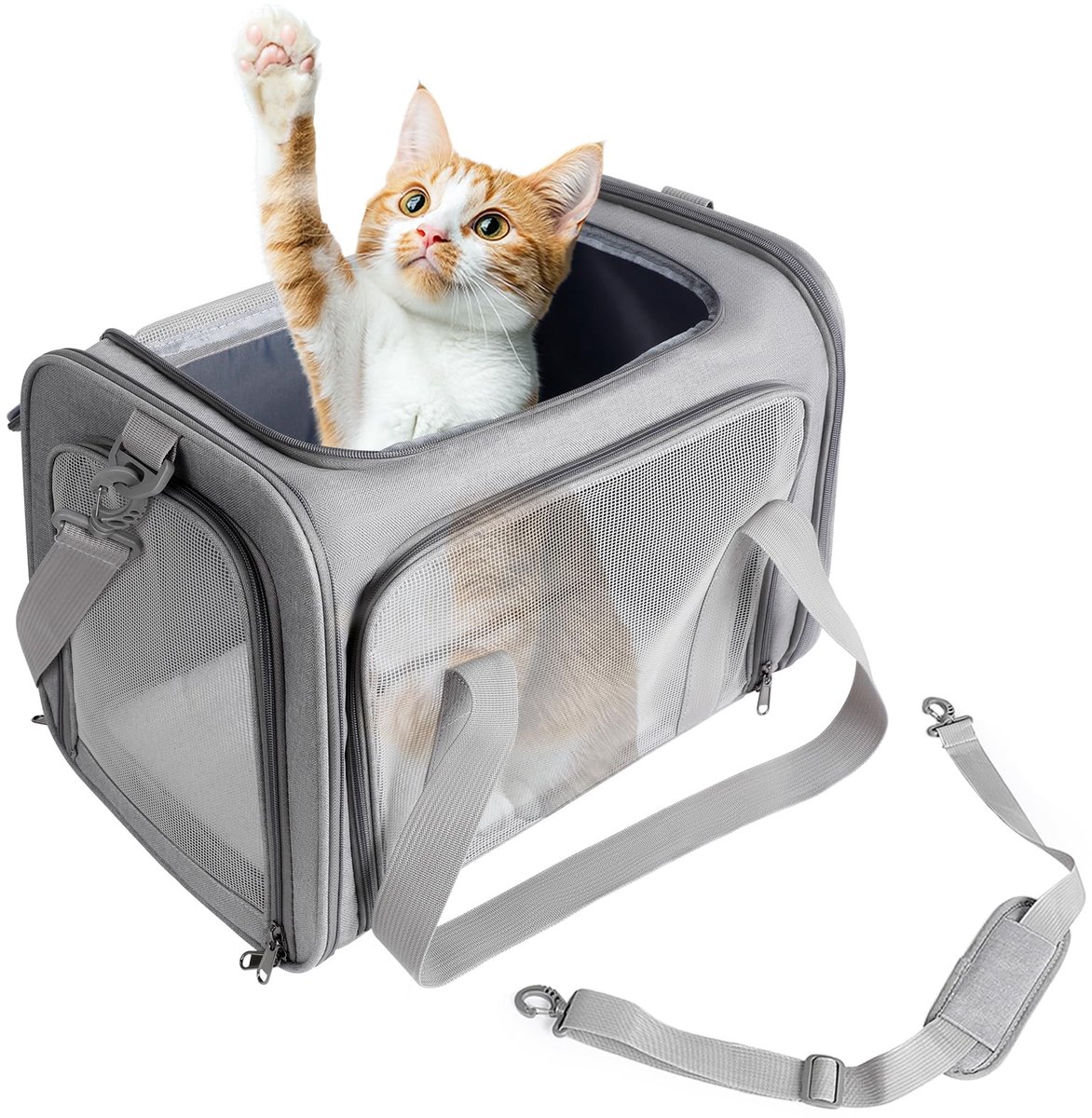 Famanu – Kattentransportbox, vliegtuigcompatibel, opvouwbare transportbox met verstelbare schouderriem, voor katten tot 6 kg