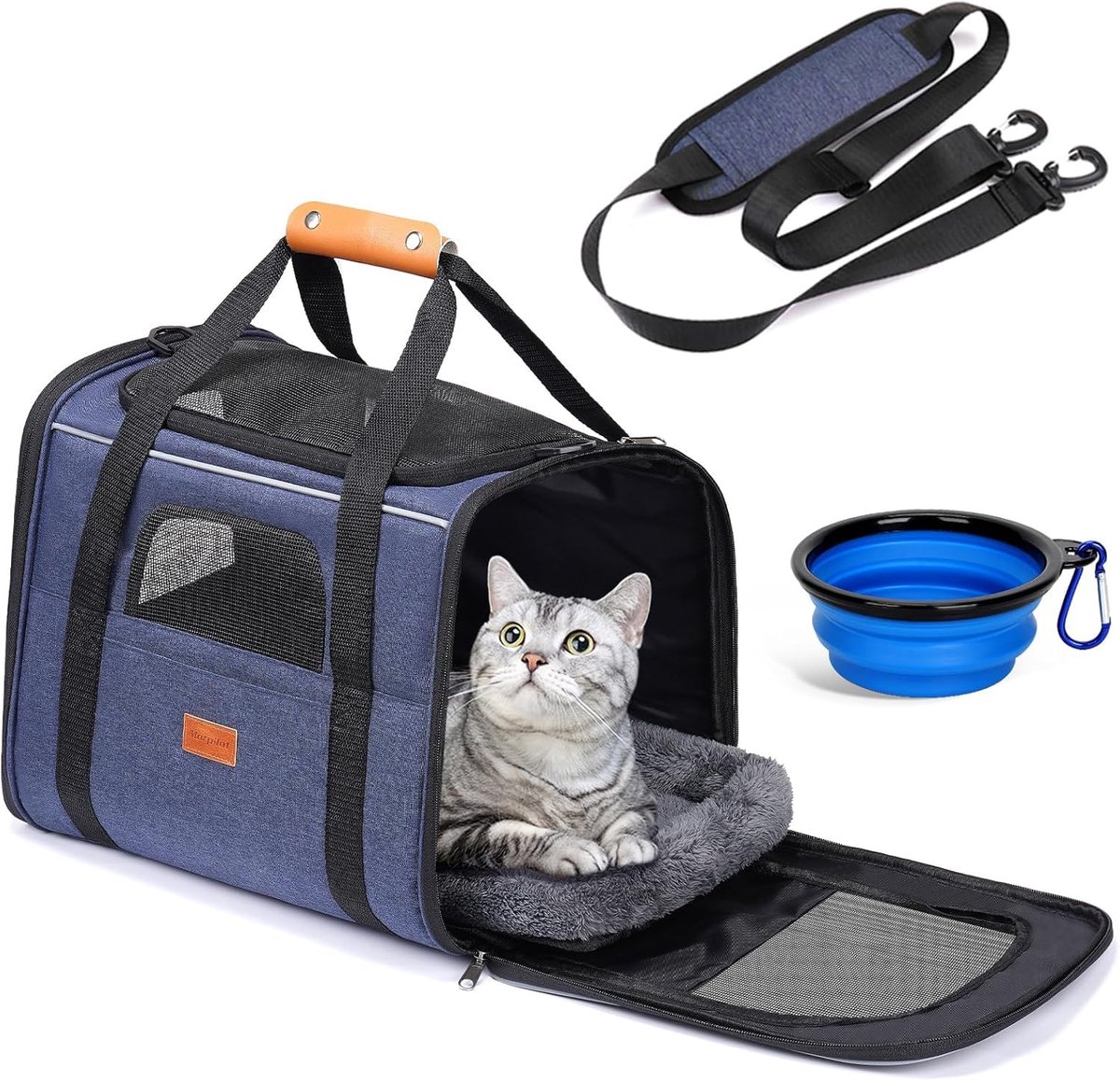 Famanu – Transportbox voor honden en katten, zachte kooi voor huisdieren, draagtas of schoudertas van comfortabele stof, opvouwbaar, ideaal voor reizen met het vliegtuig