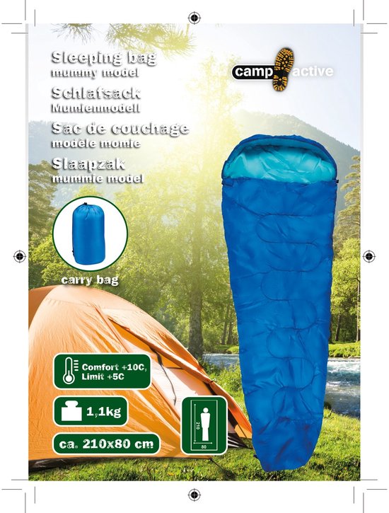 Camp Active Mummy Slaapzak - Zomerslaapzak voor 5°C tot 10°C - 210 x 80 cm - Blauw van Camp Active — afbeelding 3