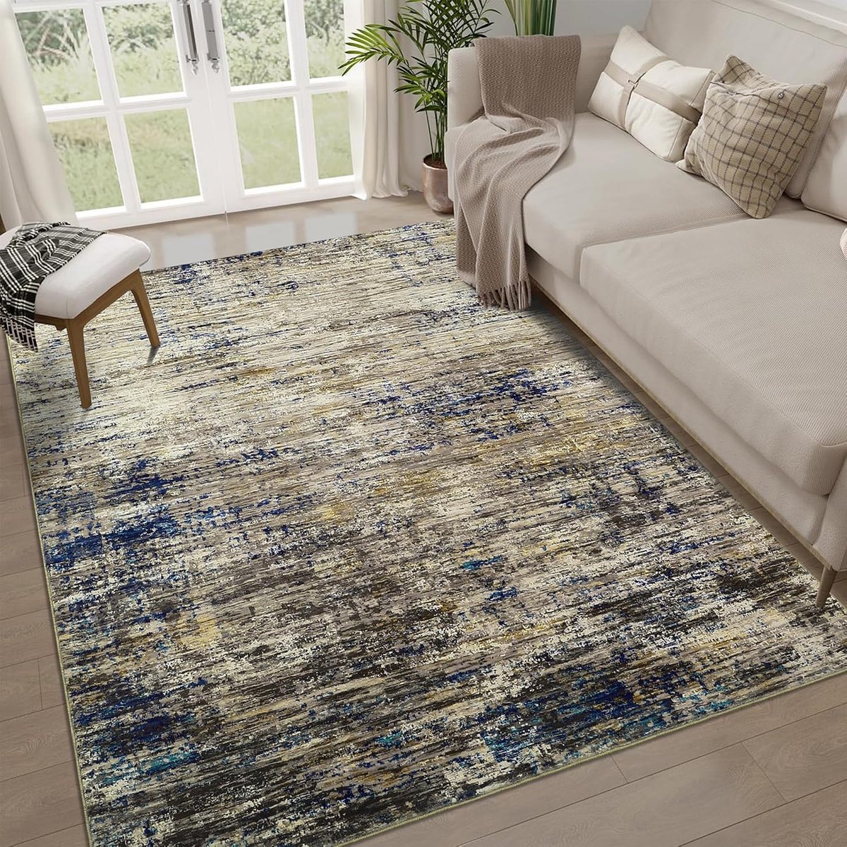 Vloerkleed Abstract Camel Blauw 160x230 cm Fluweel Pearl Velvet TPR Opvouwbaar