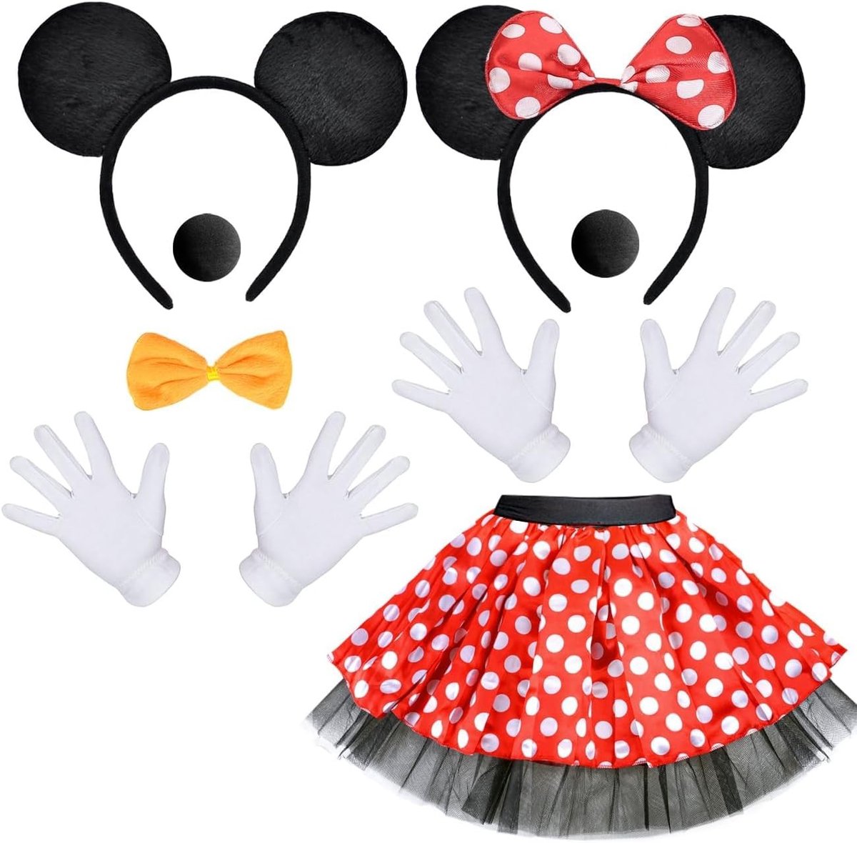 Dames Muizenkostuum met Tutu Rok, Hoofdband met Oren, Handschoenen en Strik voor Carnaval en Halloween Feestjes