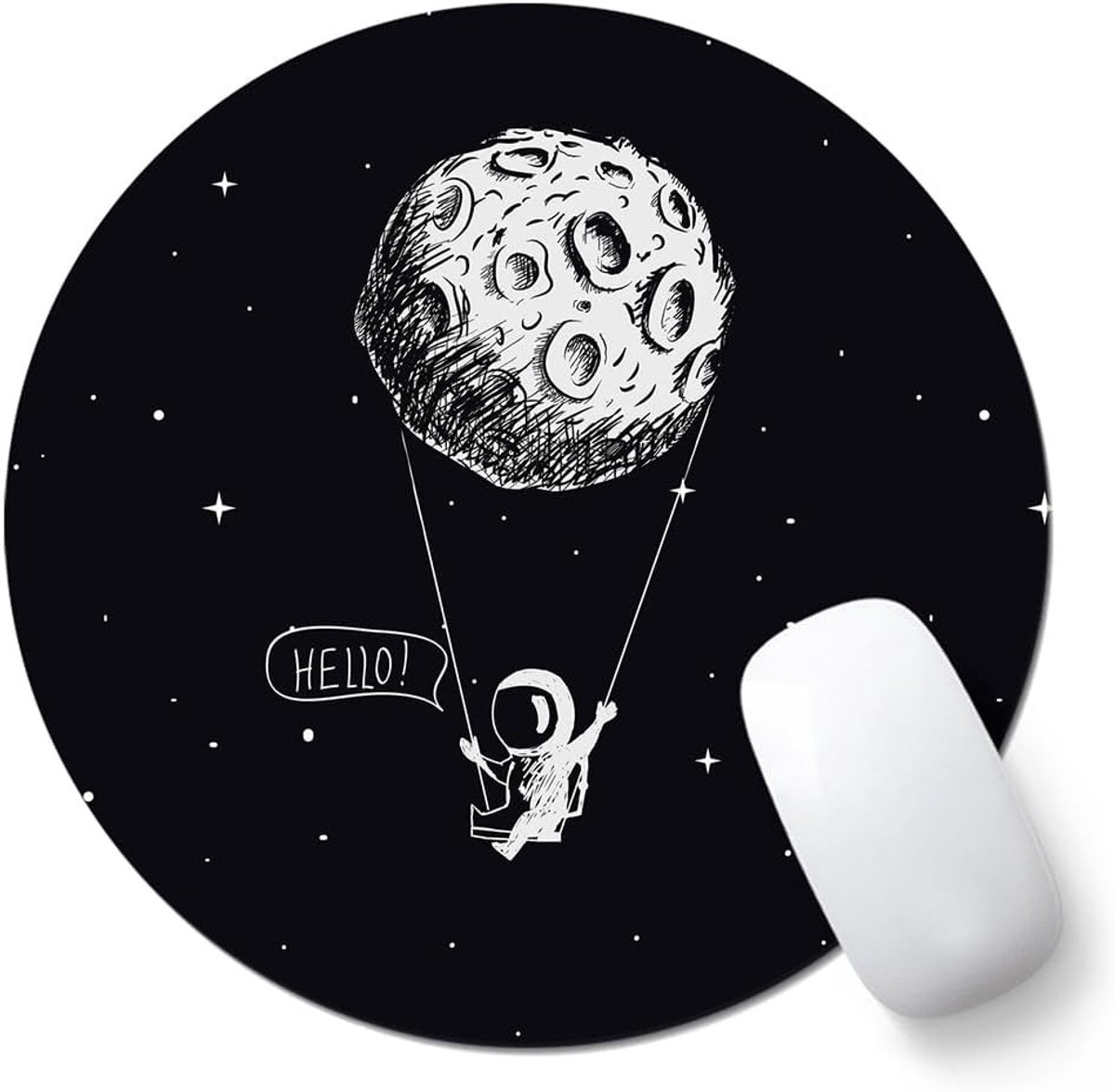 Ronde Muismat met Motief van een Kleine Astronaut - 20 x 20 cm, Perfect voor Thuis en Kantoor