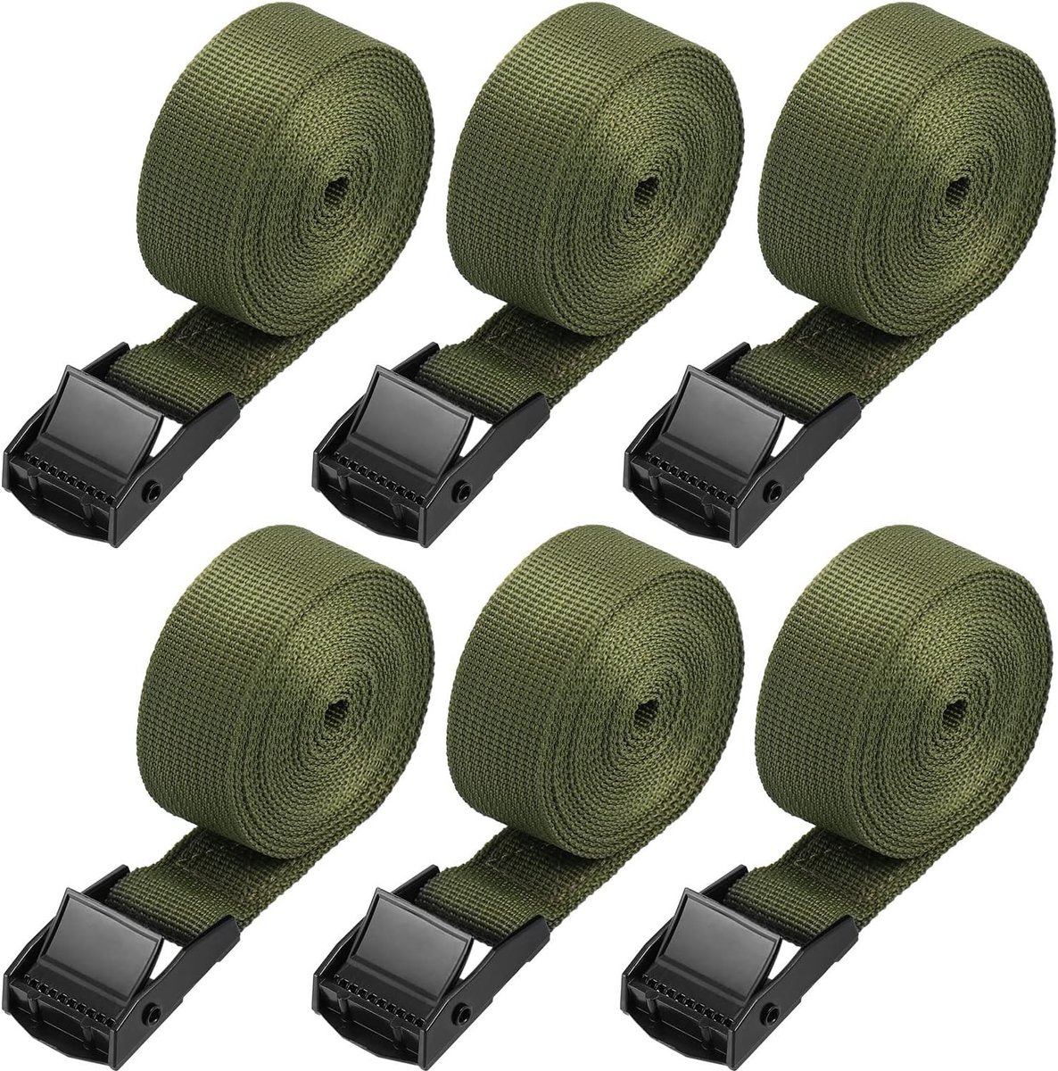 Zes stevige lashing straps met cam buckle voor motorfietsen, fietsen en bagage (250x2.5cm), groen