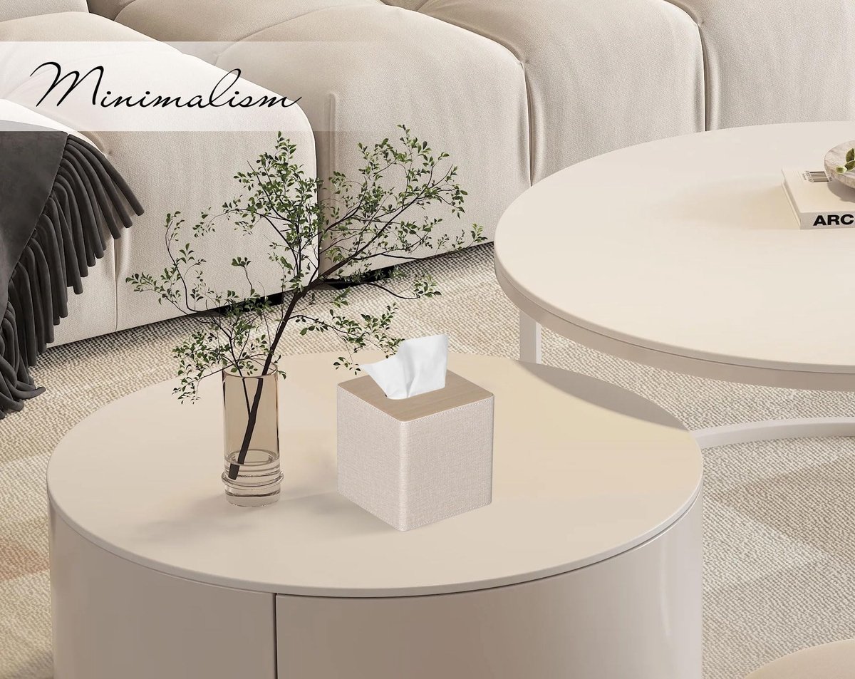 Tissue Box Cover Vierkante PU Lederen - Beige - Stijlvol ontwerp - Perfect voor dressoir of badkamer - ShopVlot