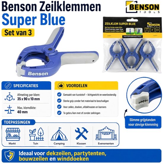 Benson Zeilklemmen - 6x - zeilclips/marktklemmen - kunststof - 7,5 cm - Dekzeil klemmen van Benson — afbeelding 4