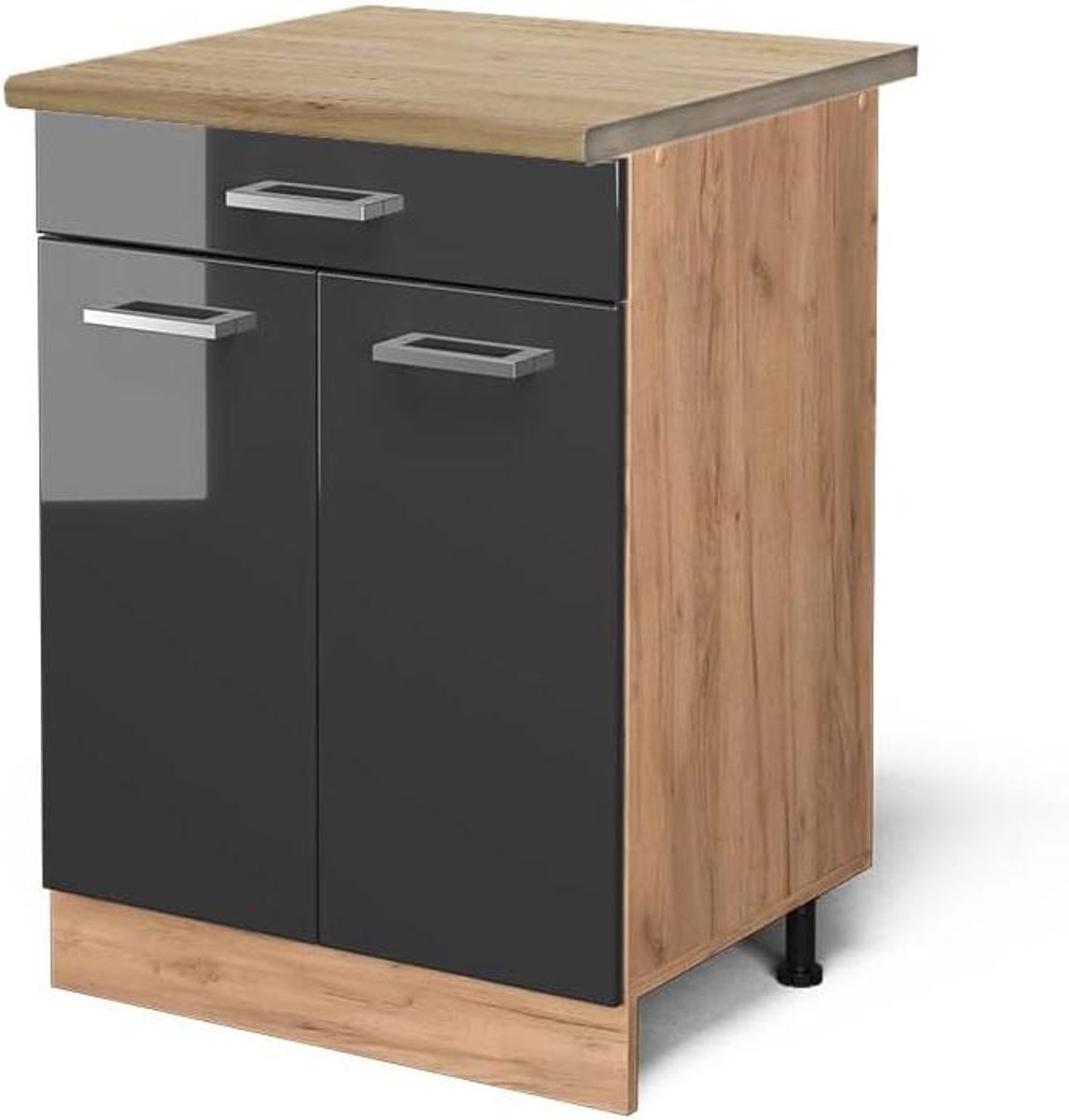 Keukenonderkast met lade - Modulaire keukenkast - Keuken organiseren - Hoogglans afwerking - 60 cm breed - Antraciet