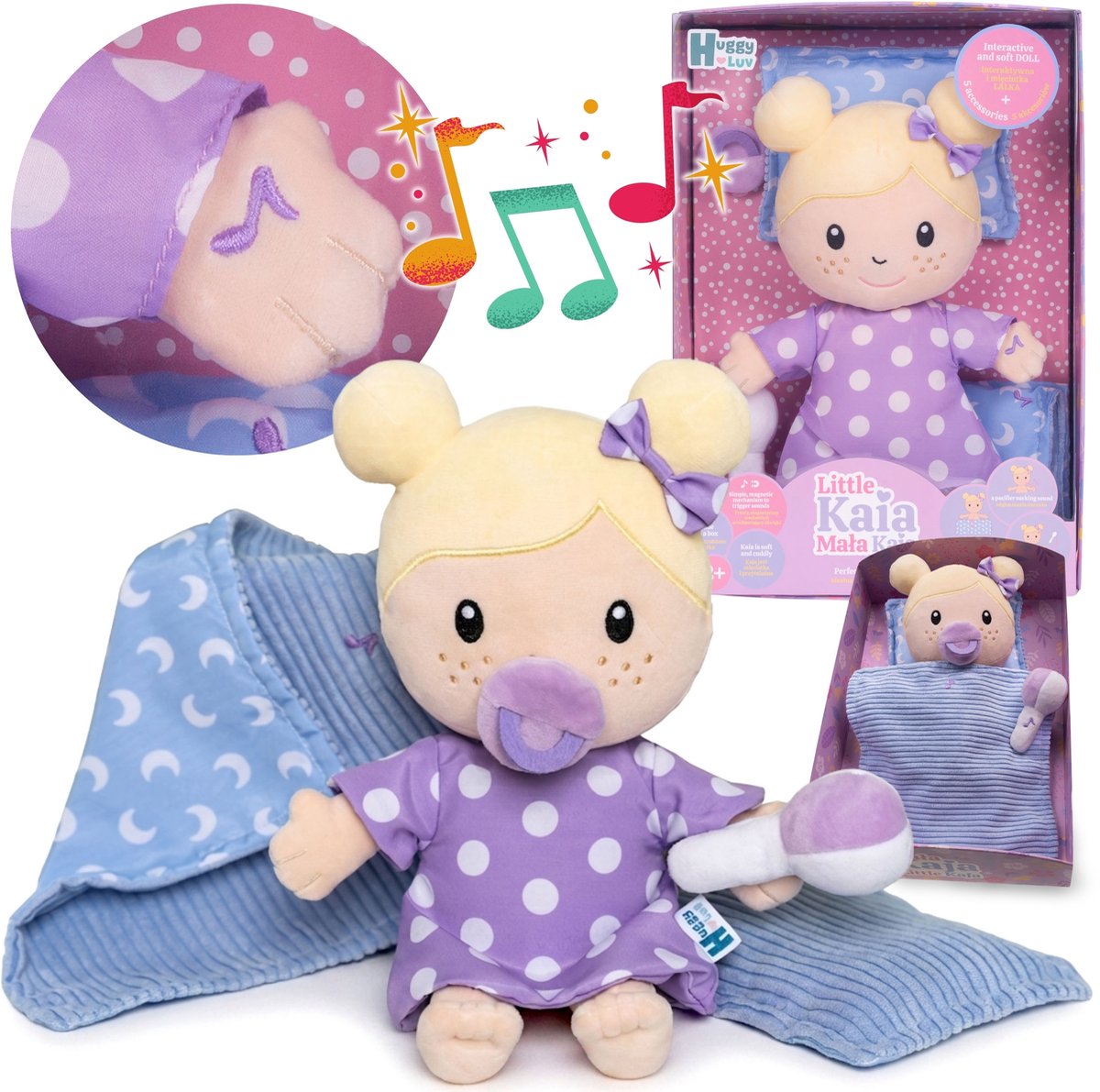 Kaja Interactieve knuffelpop, magnetische accessoires, eerste lappenpop, geluid 2+