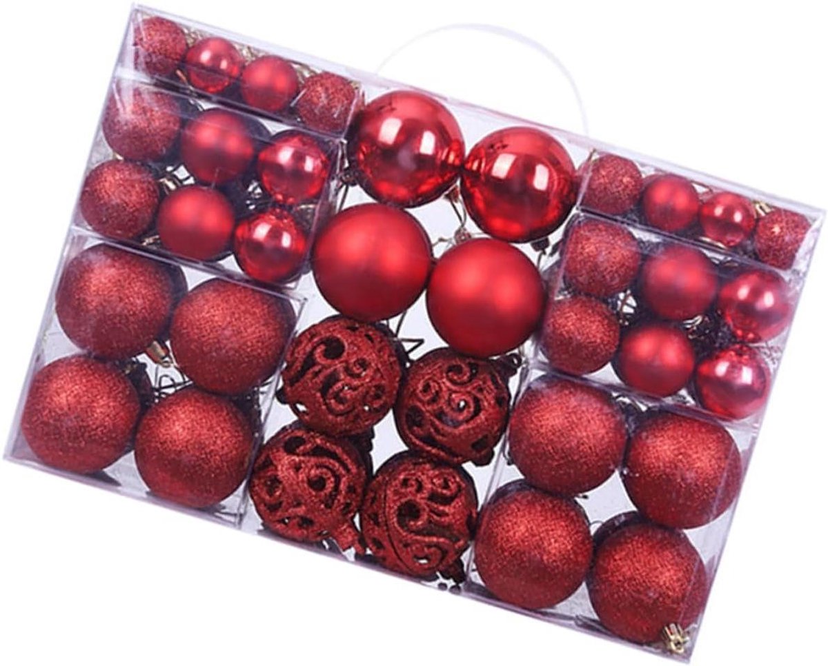 Kerstballen Set - Hangdecoratie Feest - Kerstboom Versieren - Lichtgewicht Plastic - 100 Stuks - Rood