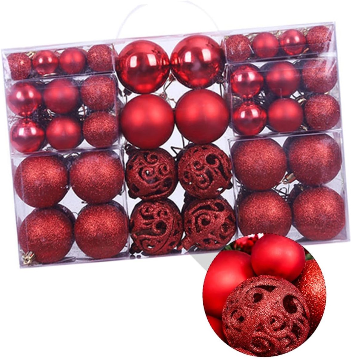 Kerstballen Set - Hangdecoratie Feest - Kerstboom Versieren - Lichtgewicht Plastic - 100 Stuks - Rood – foto 7