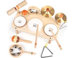 Vanplay Houten drumset, muziekinstrumenten voor kinderen vanaf 1 jaar, met 3 trommels en klemmel, trommel - ShopVlot