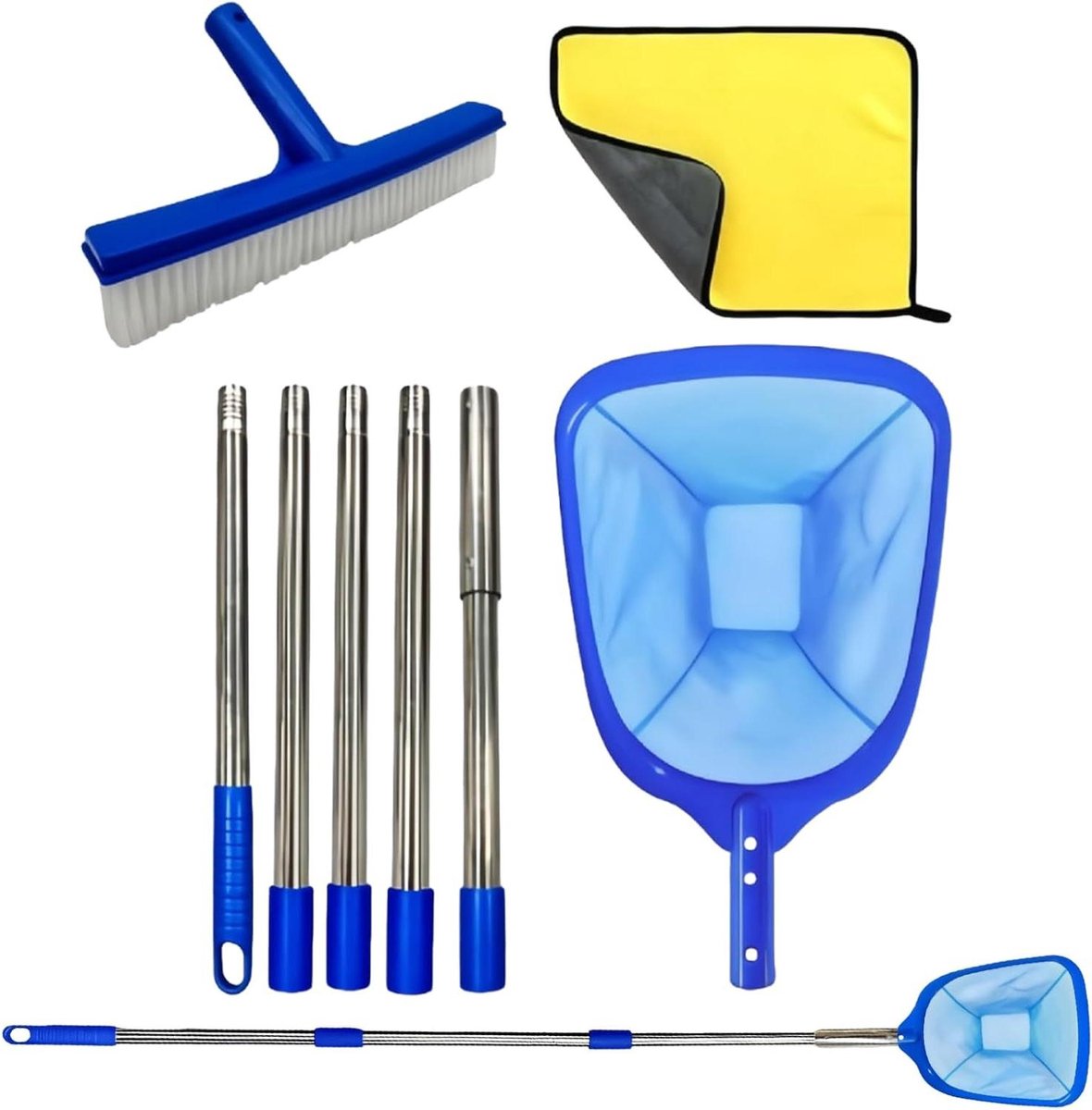 Zwembad Net – Skimmer Set – Water Reinigen – Fijnmazige Vuilvanger – 215 cm Lengte – Blauw