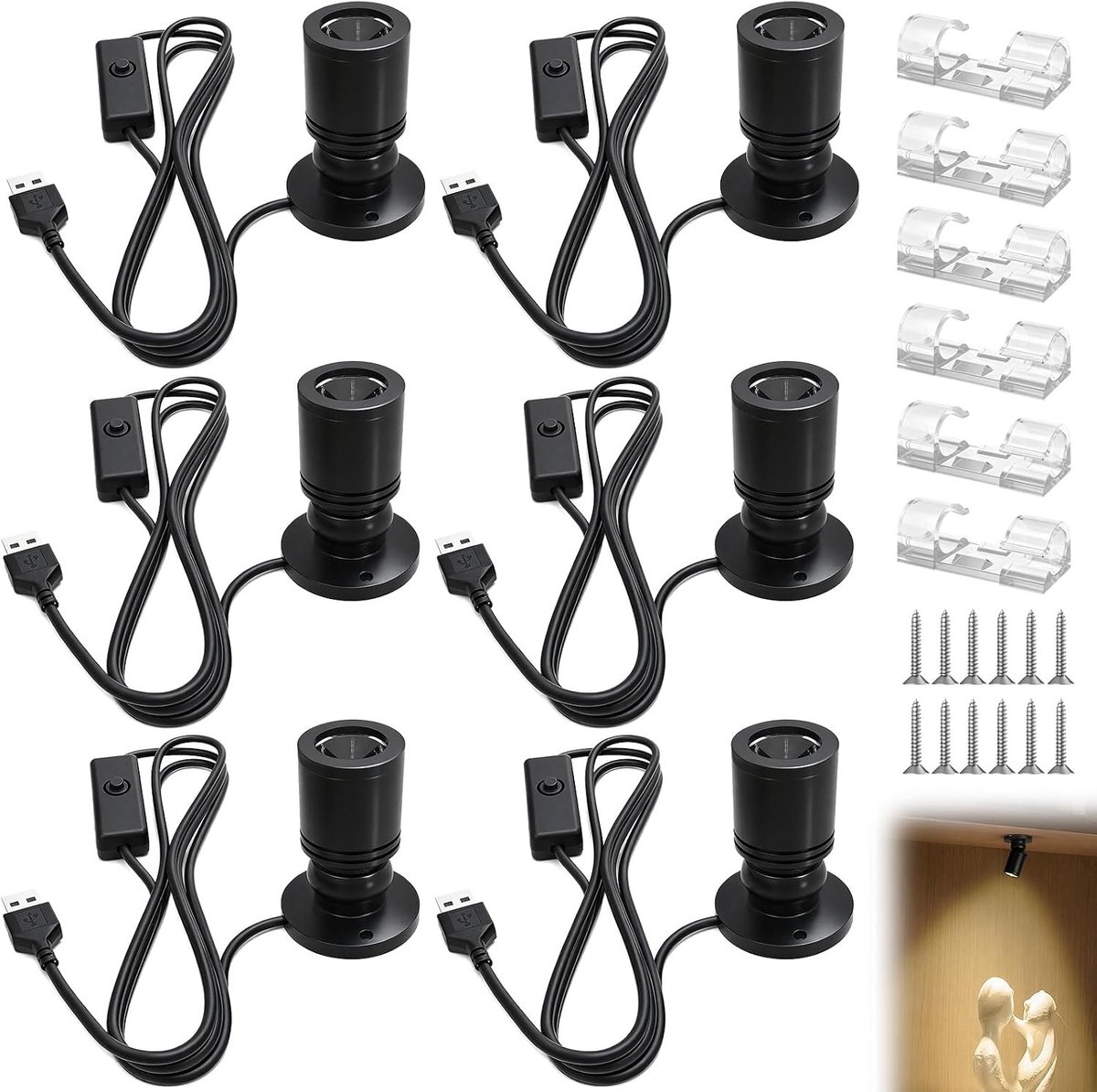 Mini LED Spots - Zwart - 1 W - Draaibaar Aluminium - Voor Binnenverlichting