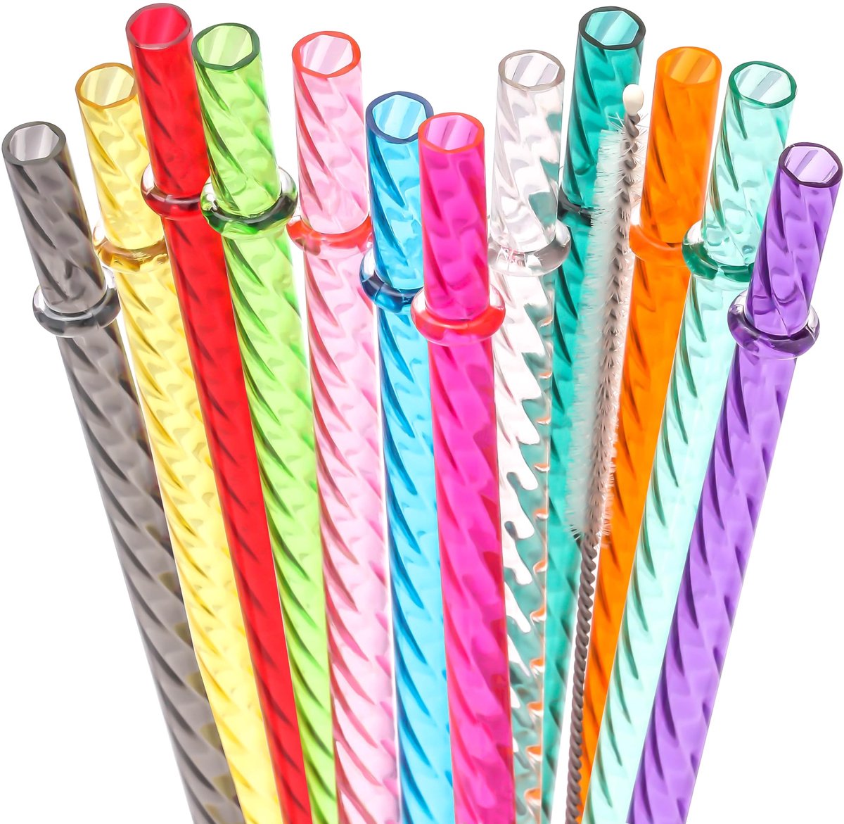 Dakoufish 25 cm herbruikbare doorzichtige plastic wervelrietjes voor 16 oz & 24oz potten/tuimelaars, set van 12 stuks - ShopVlot
