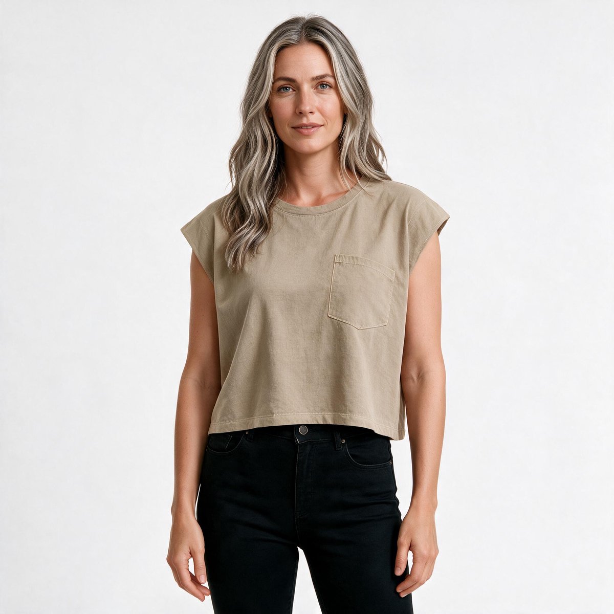 Imily Bela Dames T-shirt met Kapmouwen en Borstzak