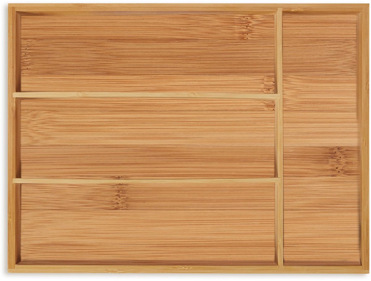 Famanu – Bestekbak van bamboe, met 4 vakken, klein formaat voor bestek en keukengerei, keukenlade organizer 5 x 26 x 35,5 cm