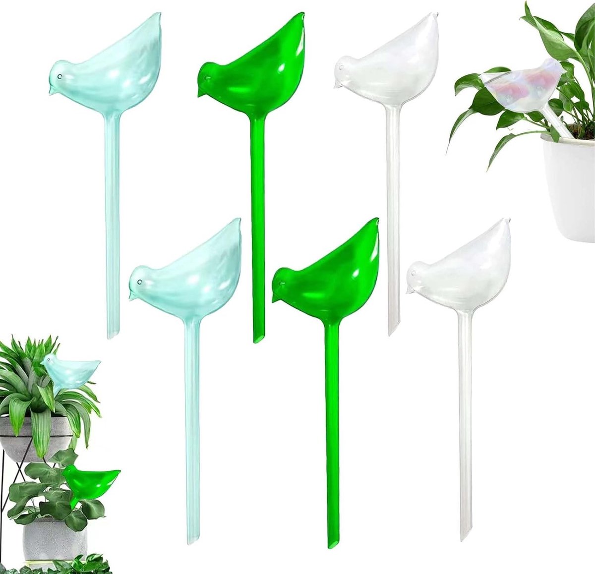 Pack Plant Waterer Zelfwaterende Globes - Vogels Handgeblazen Transparante Mini Duurzame Glazen Aqua Bolletjes voor Plantenverzorging en Tuinieren