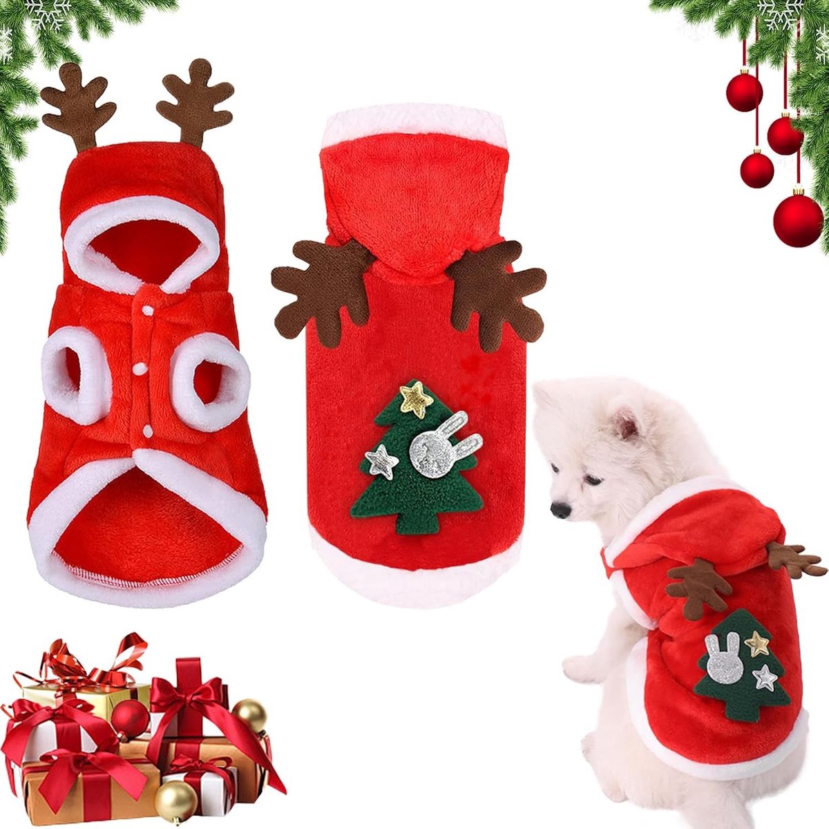 Kerstkostuum voor Huisdieren, Feestelijke Kleding voor Honden en Katten, Warme Winteroutfit voor Dieren, Reindeer Kostuum voor Dieren, Perfect voor de Feestdagen