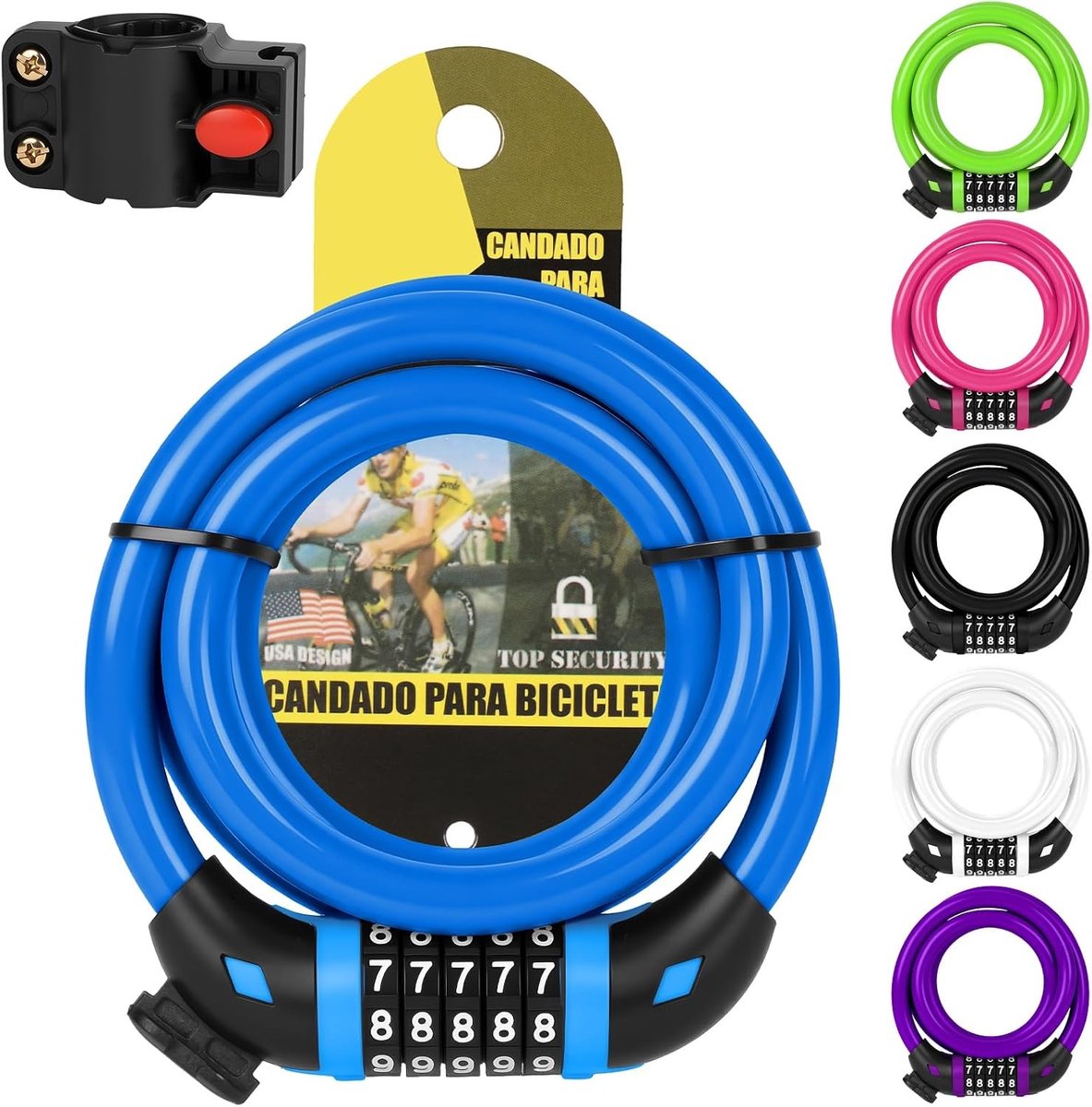 Fietsslot kind - Blauw - 1,2 m - 5-Cijferig Combinatieslot - Voor Fiets en Scooter