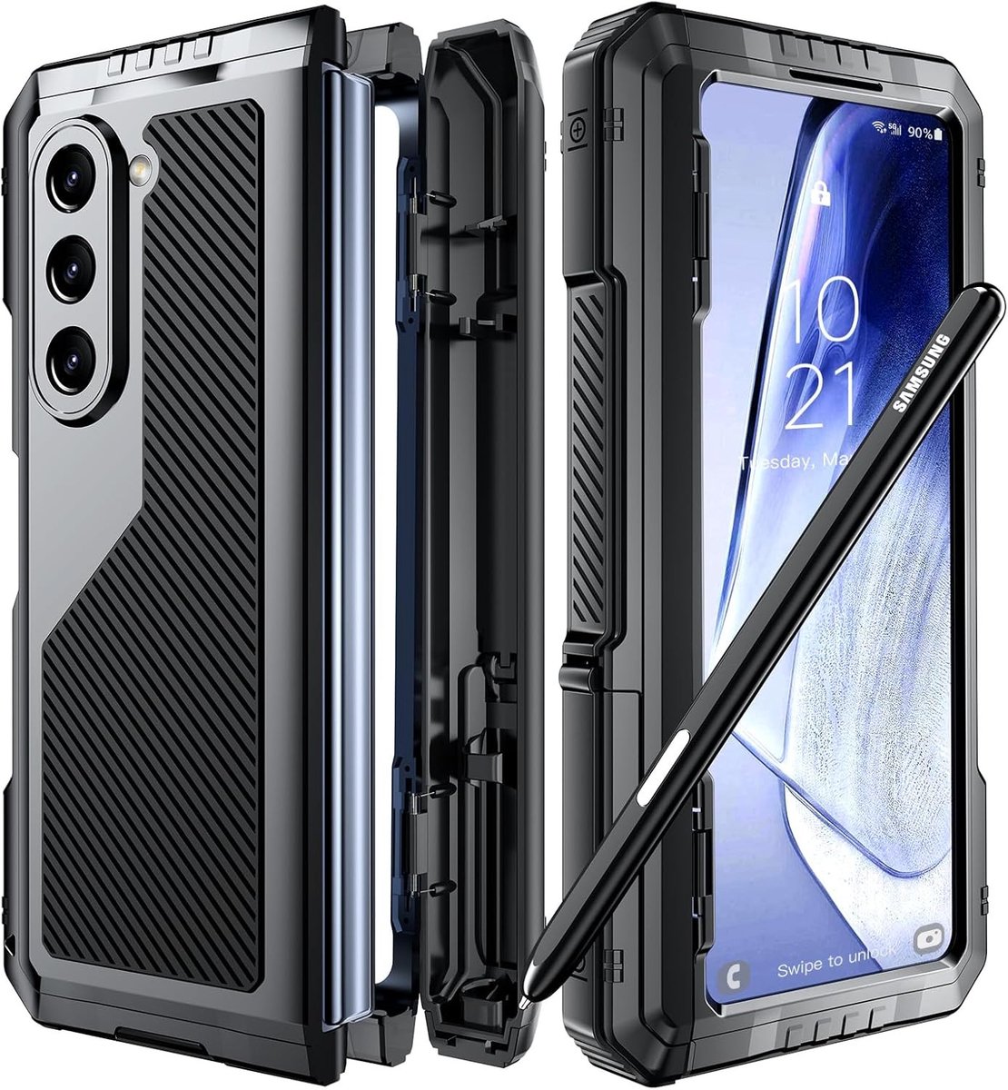 Samsung Galaxy Z Fold 6 Hoes met S Pen Houder en Scharnierbeschermer - Schokbestendige, Stofdichte, Robuuste Metalen Bescherming voor Jouw Smartphone