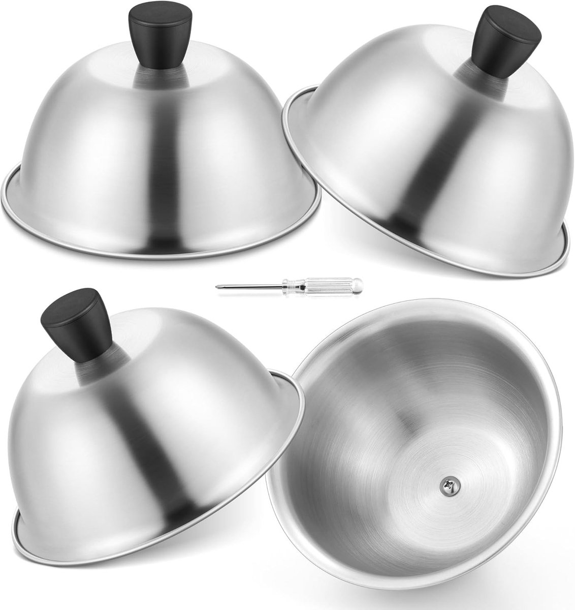 RVS Burgerbel Set van 4 Stuks, Melting Bells voor Kaas en Burgers, Geschikt voor Binnen en Buiten, Vaatwasserbestendig - 6 x 3.8 Inch