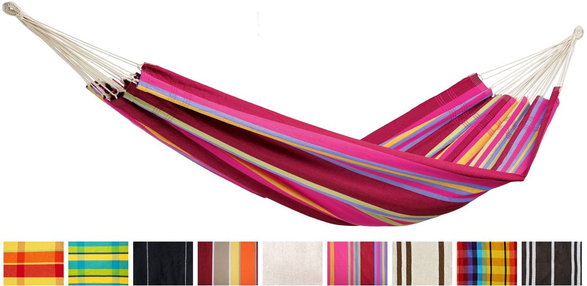 Famanu – Klassieke Braziliaanse XL hangmat voor 2 personen, handgemaakt van gerecyclede materialen, ligoppervlak 230 x 150 cm, belastbaar tot 200 kg, kleur: grenadine