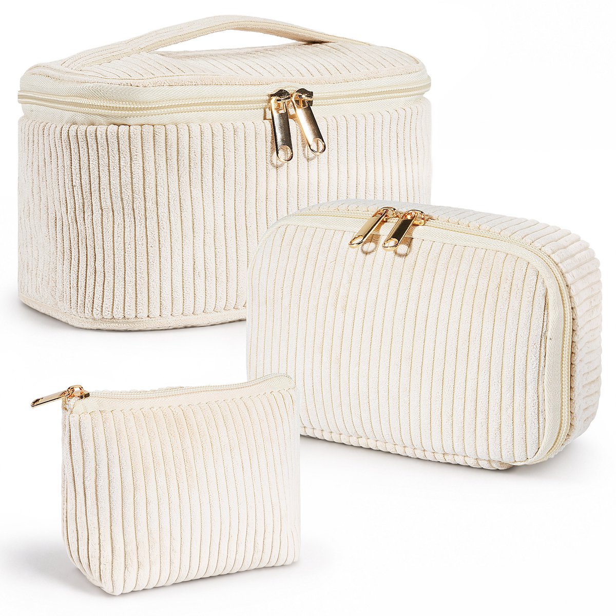 YONO Toilettas Dames Set - Make-up Tas van 3 - Cosmetica Organizer - Reistas - Corduroy - Beige