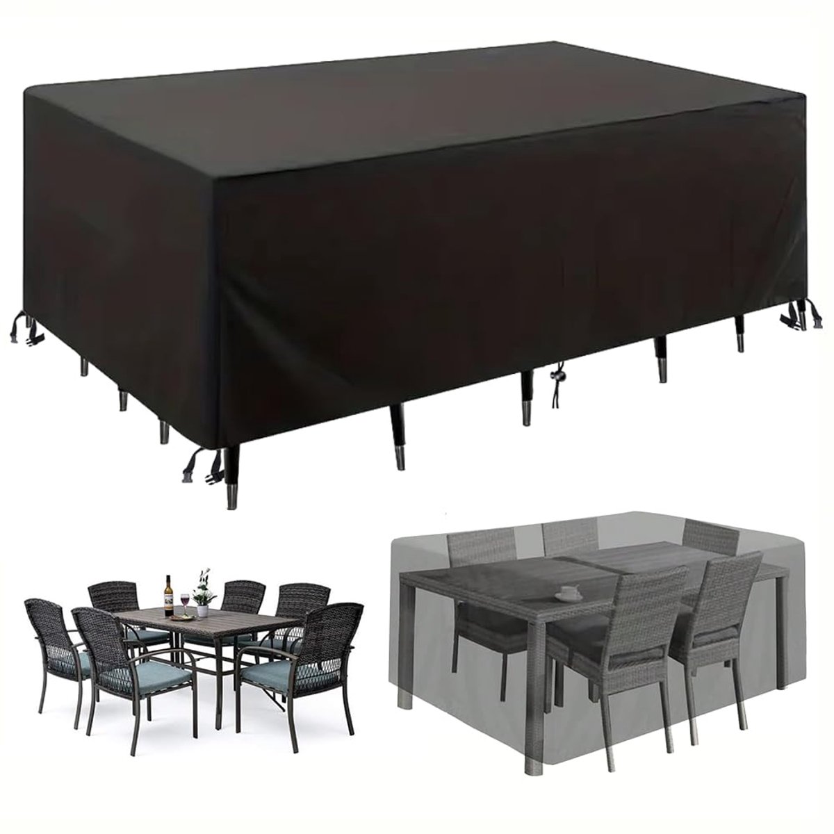 Famanu Tuinmeubelsethoezen van 125 x 65 x 50 cm, waterdichte tuinmeubelhoes van 420D Oxford, anti-UV en scheurbestendig, voor de winter Zwart