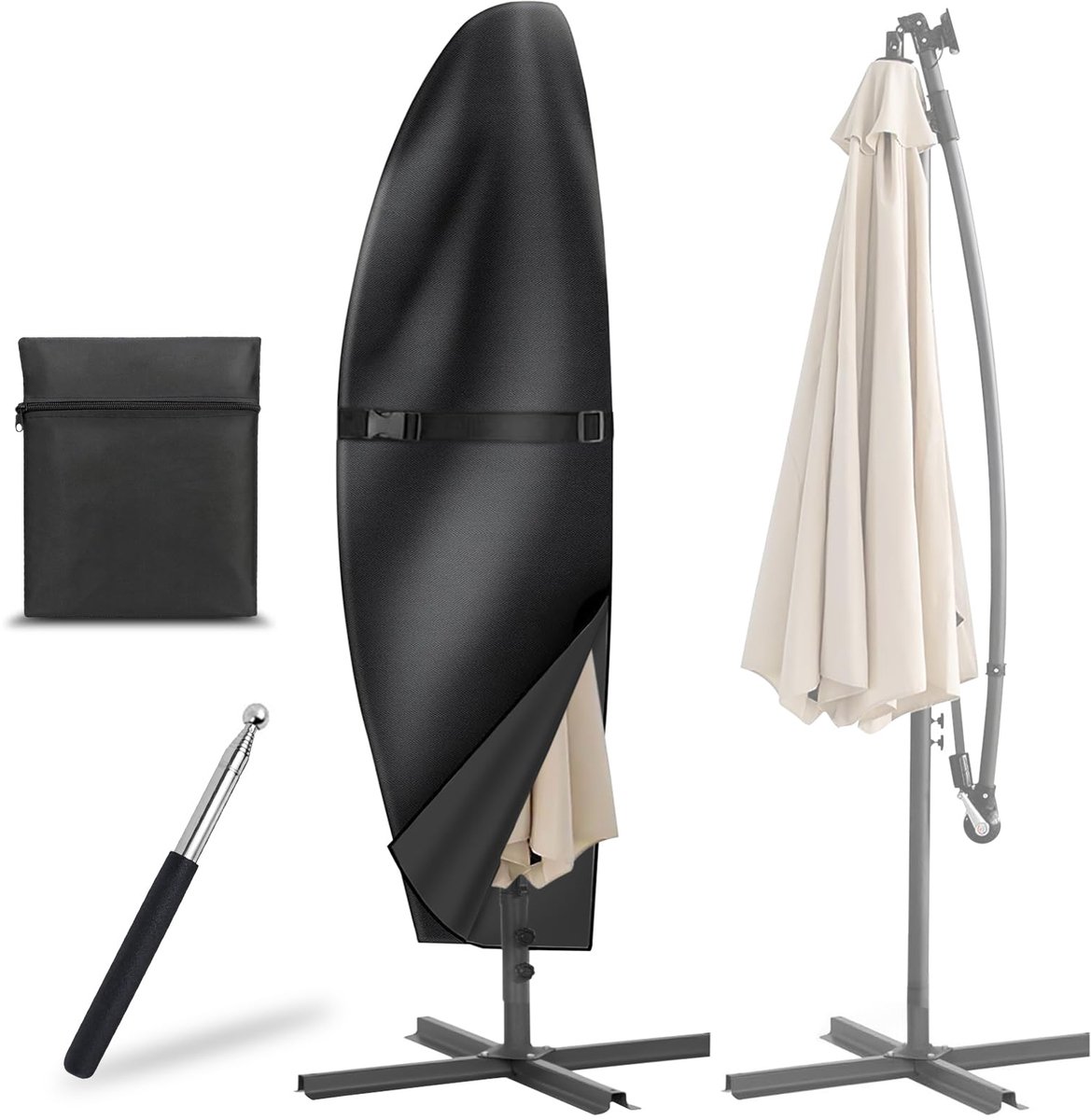 Famanu – Parasolhoes met telescoopstang, waterdicht en UV-bestendig, gemaakt van 420D Oxford-stof, voor buitenparasols, terras en tuin, 265 x 40/70/50 cm