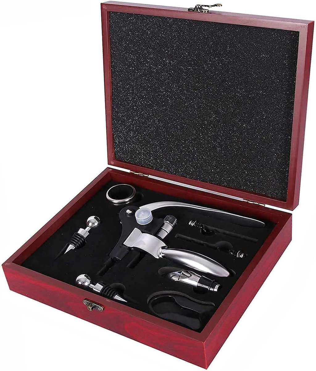 Wijnkurkentrekkerset - RVS - 25 x 10 x 5 cm - Luxe Set met Diverse Accessoires - Voor Wijnliefhebbers