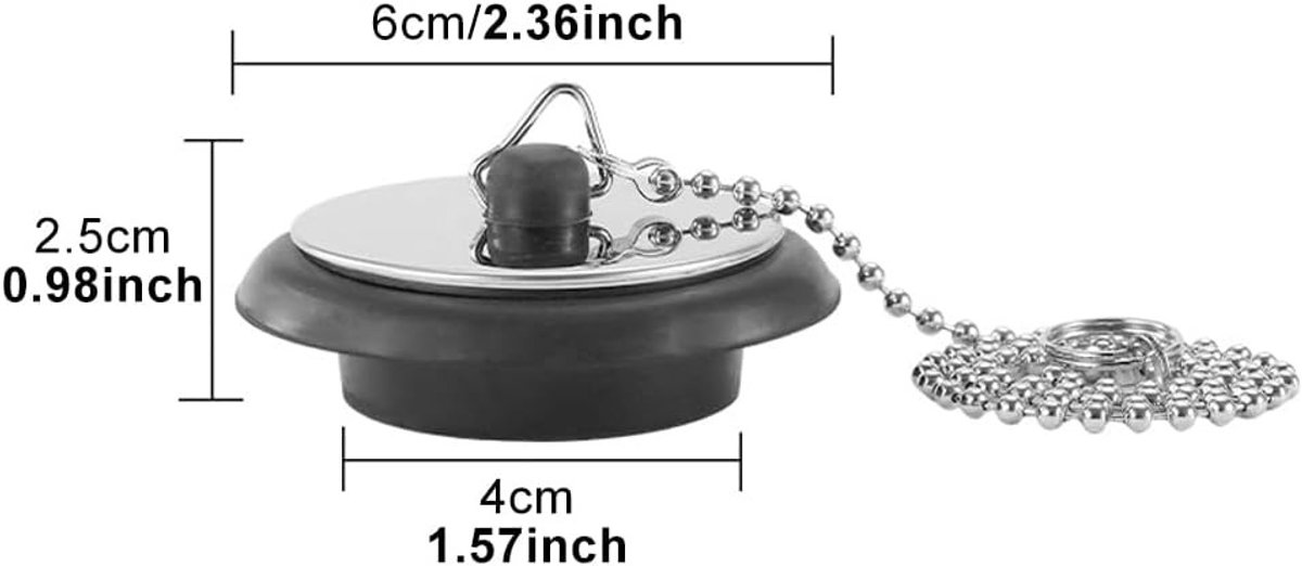 Afvoerstop - Zwart - 40 mm - Gummi met Ketting - Voor Wastafel en Bad