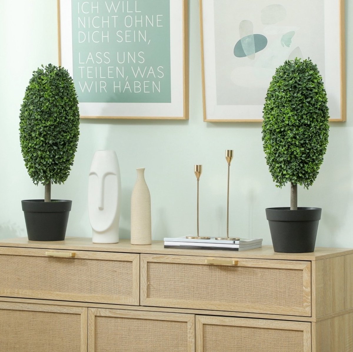 REDOM - Kunstplant set - 2 stuks - UV-bestendig - Topiary in pot - Voor binnen & buiten - Kunststof - Groen - 60 cm