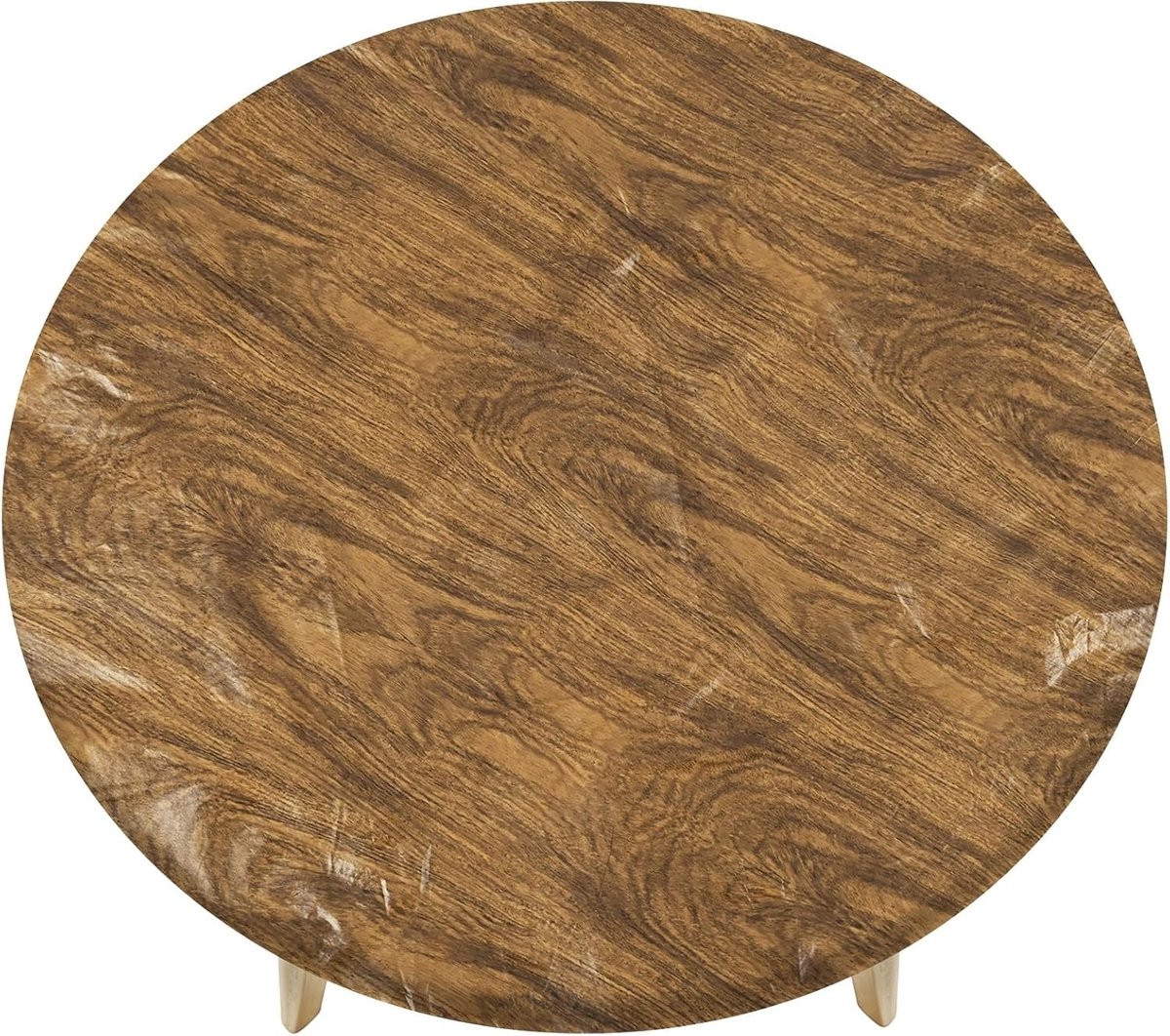 Rond vinyl tafelkleed 152 cm met waterdichte flanellen achterkant, elastische pasvorm voor picknick, camping en outdoor gebruik, lichte houtnerf uitstraling