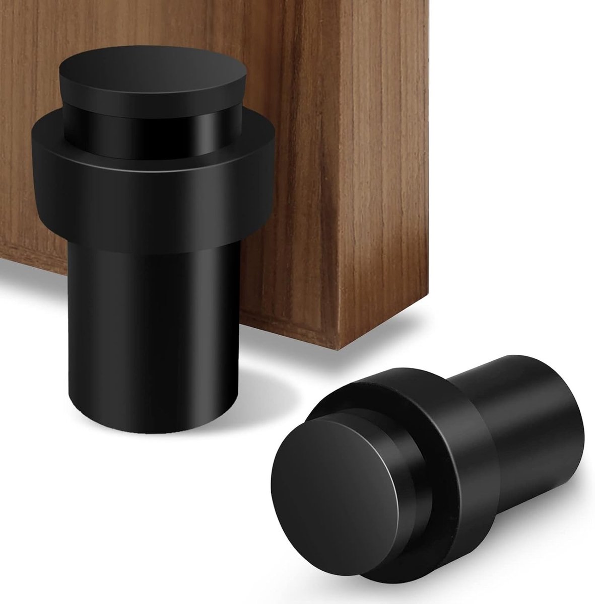 Zware deurstopper van roestvrij staal, 65mm, met rubberen bumper, voor wandmontage, set van 2, modern en duurzaam