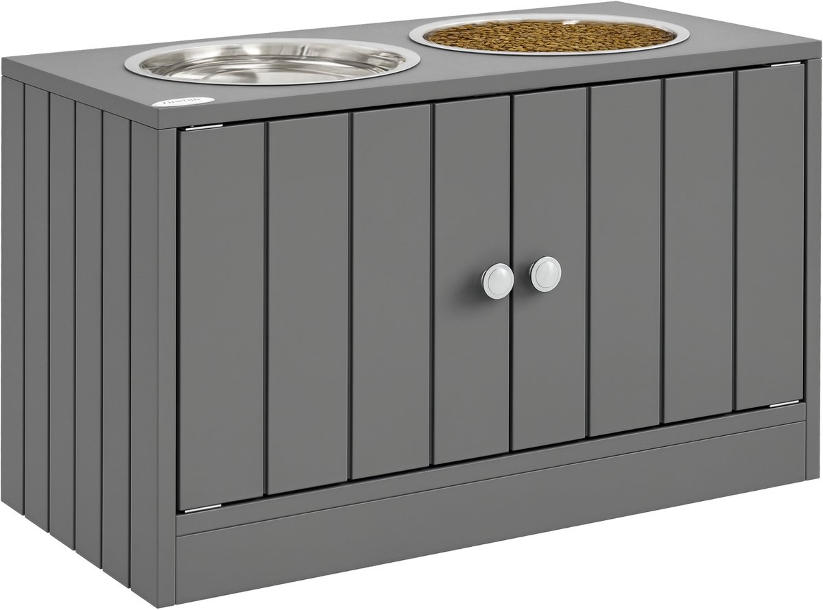 Sogiol® Verhoogde voerbak voor grote honden met 2 kommen van 2000 ml en verborgen opbergruimte - 60x30x35,5 cm - grijs