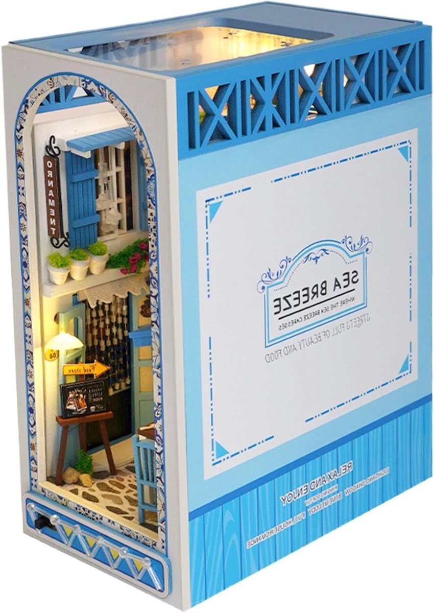 Houten Puzzel - Miniatuur Boekenkit - Decoratie Thuis - Met LED Licht - 20.5 cm Hoog - Meerkleurig