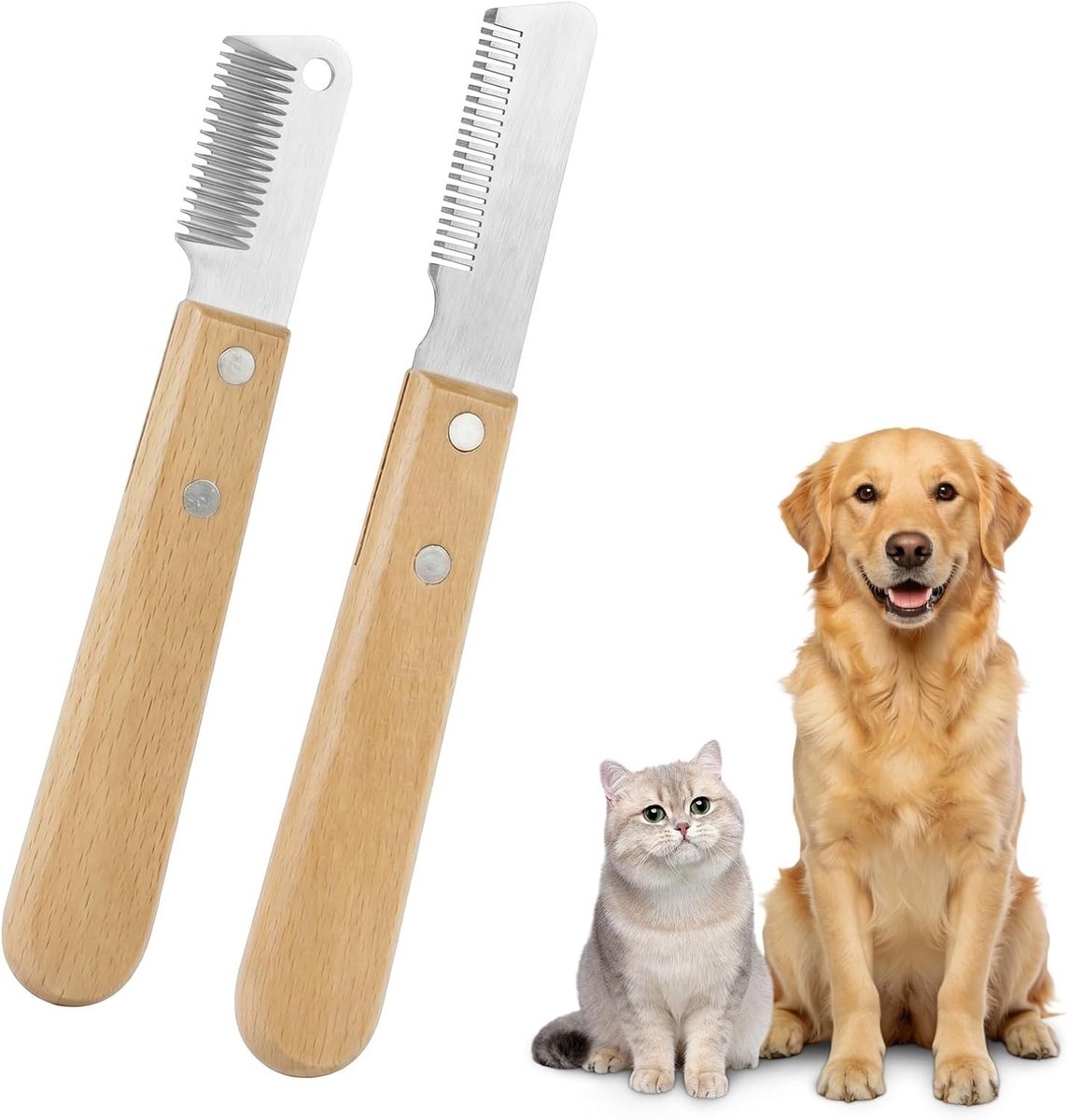 Professionele Trimmes voor Honden, 2 Stuks Roestvrijstalen Handtrimmes met Houten Handvat voor Border Terriers en andere Rassen