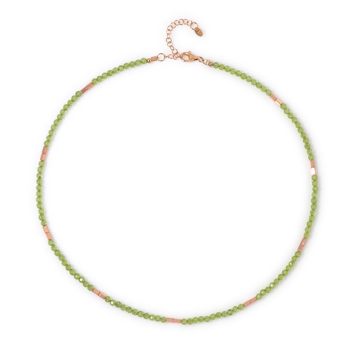 Cavill - Elegante Zilveren Ketting 925 Sterling Zilver - 37,37 ct Peridoot & Rozenhematiet - Roségoud Verguld - Verstelbaar 45-50 cm - Dames Groen