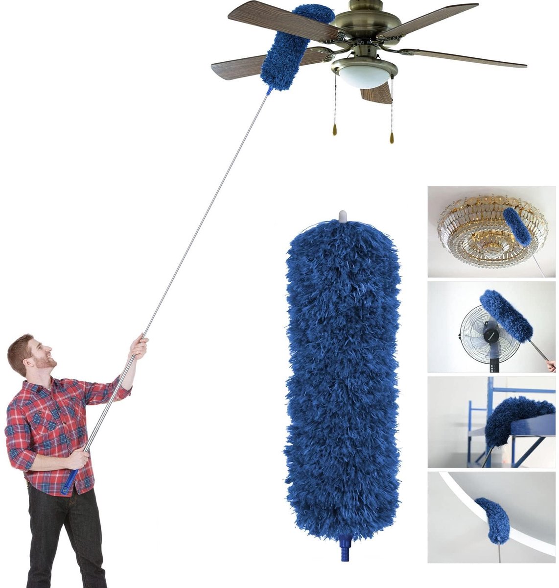 Telescoop stofdoek met microvezel en mini reinigingsborstel, 2,45 m lang
