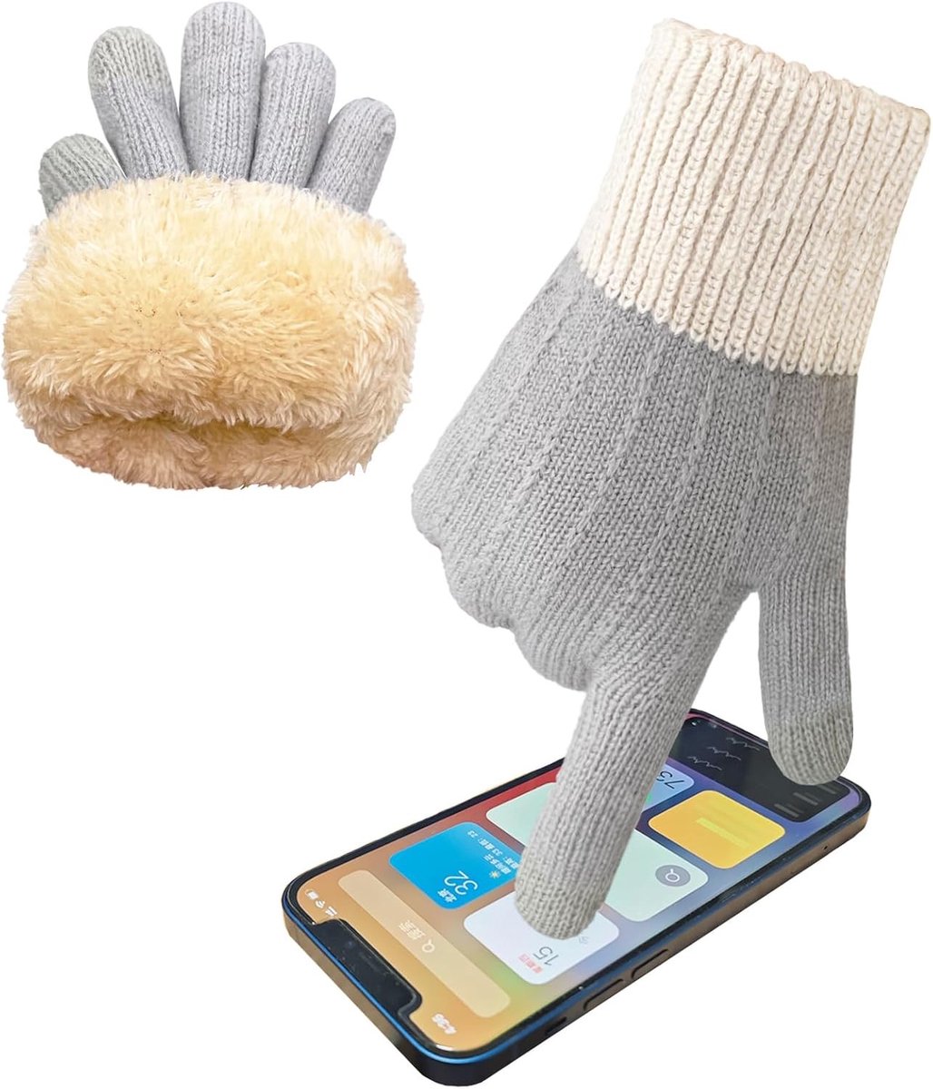 Winterhandschoenen Dames - Grijs - M - Gevoerd met Wol en Touchscreen Functionaliteit - Voor Buitenactiviteiten